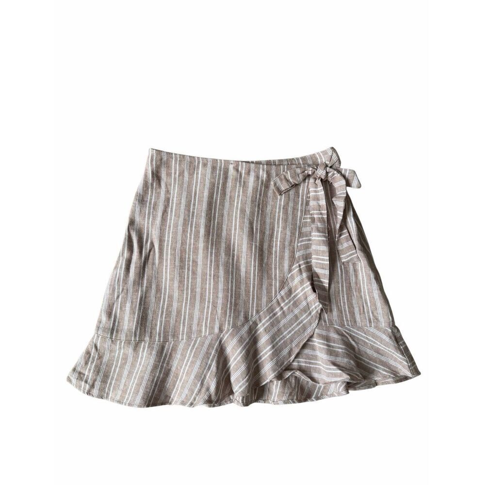Abercrombie & Fitch Mini Skirt Striped Ruffle Tan White size Small
